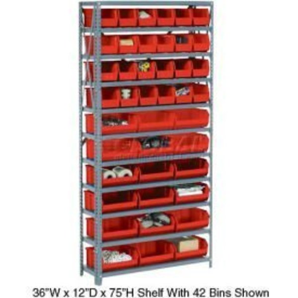 Global Equipment Steel Open Shelving with 8 Red Plastic Stacking Bins 5 Shelves - 36x18x39 603248RD